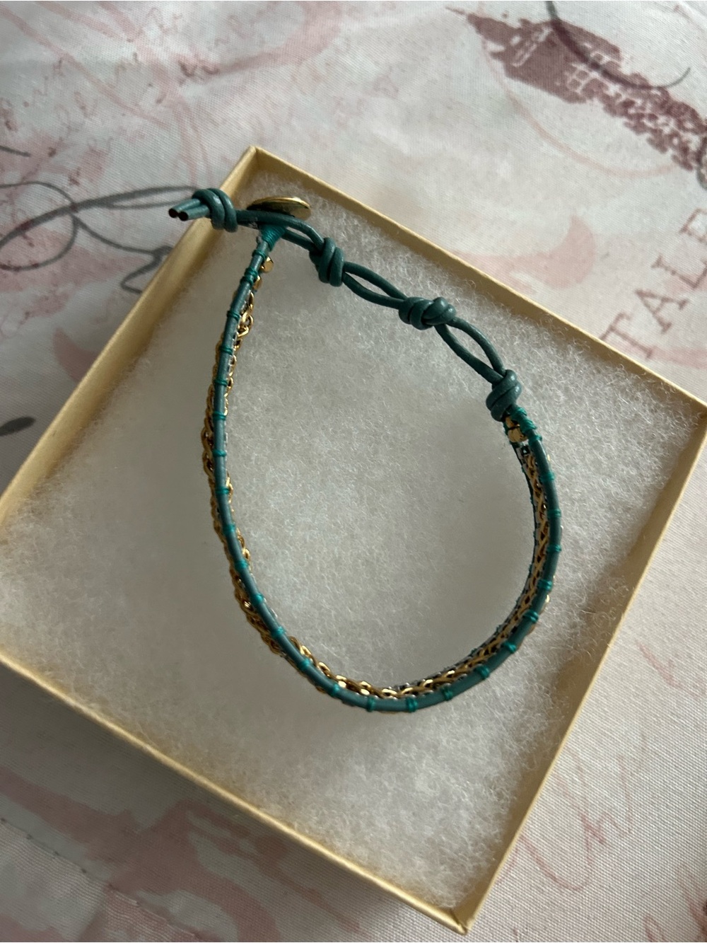Stella & Dot Teal Leather Wrap Bracelet with Gold Bead Accents